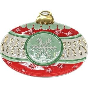 Dept. 56 Christmas Ornament Oval Candy Dish 7.5"L - Ceramic Christmas Candy Dish